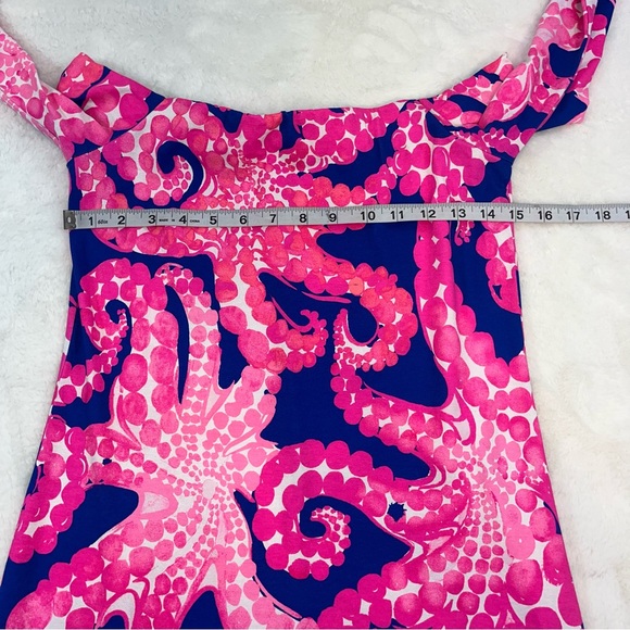 Lilly Pulitzer Off Shoulder Laurana Dress Sz XS Ikat Blue Mocean Engineered - Picture 11 of 12